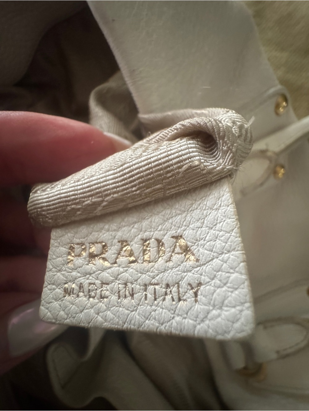 Prada White Leather Tote with Gold-Tone Accents - Picture 10 of 11